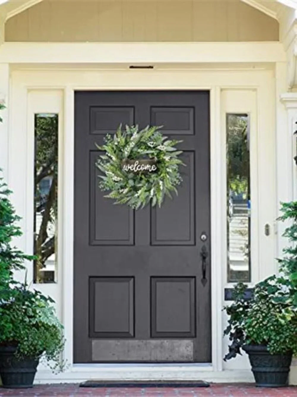 Green Artificial Eucalyptus Wreath with Welcome Sign 20in